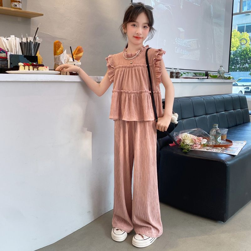 Girls Summer Sleeveless Wide-Leg Pants Set 2024
