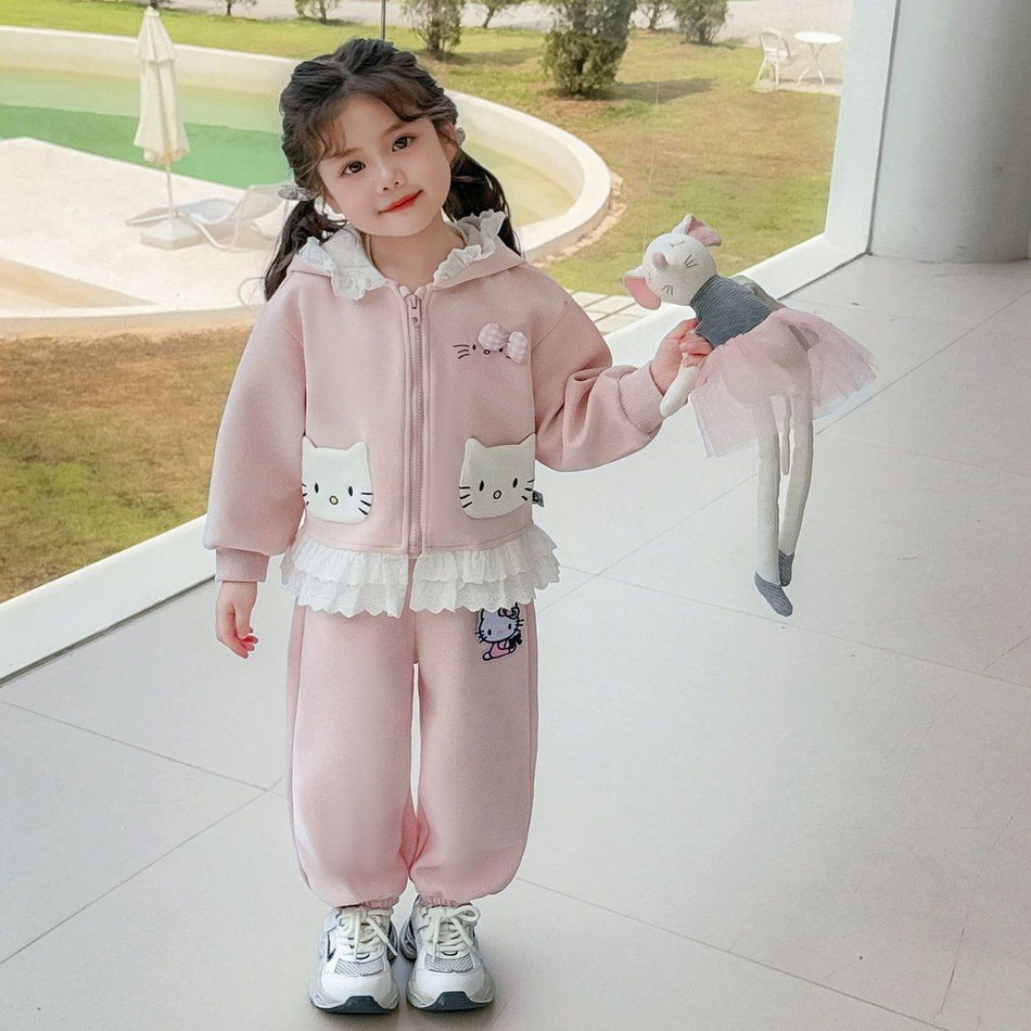 Baby Girl Cartoon Lace Cardigan Outfit Set