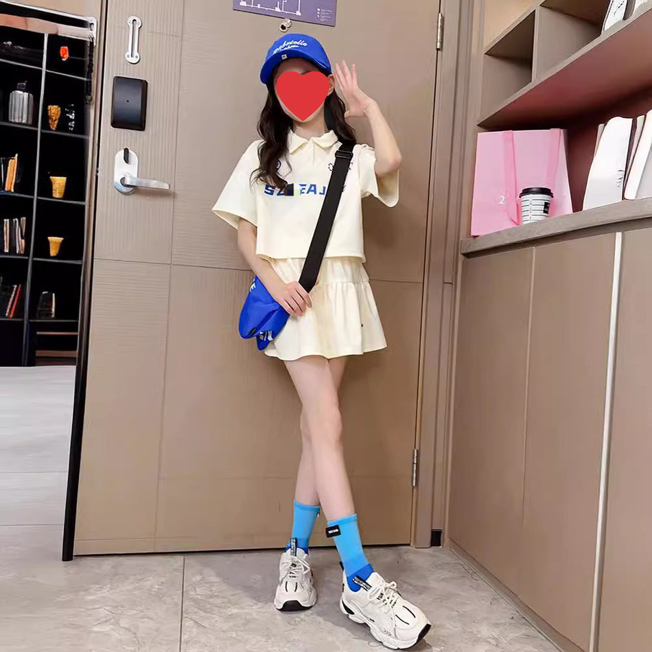 Girls Polo Collar Sports Top & Skirt Set