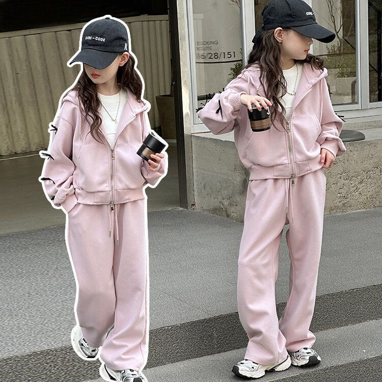 Girls Korean Bow Hoodie & Pants Set