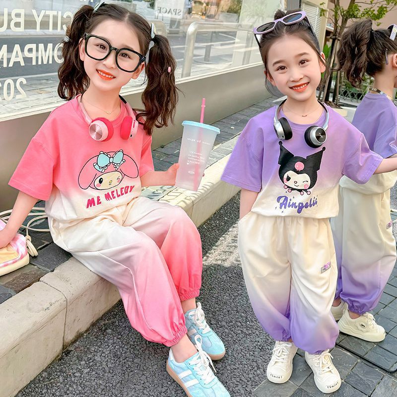 Girls Korean Cartoon Top & Pants Summer Set