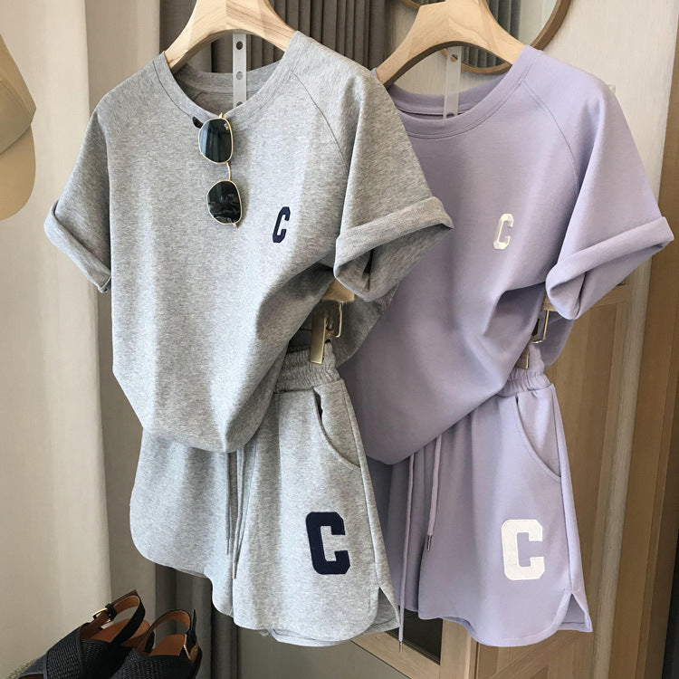Girls Korean Letter T-Shirt & Shorts Set
