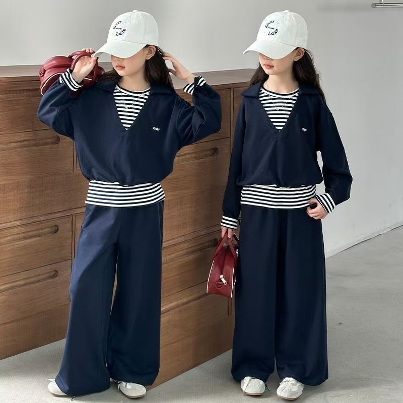 Girls Striped Pullover & Pants Set