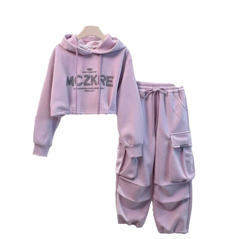 Girls Korean Hoodie Vest Pants Set