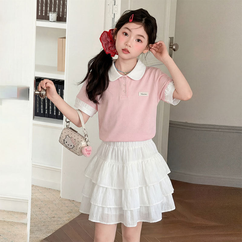 Girls Polo Shirt & Skirt Two-Piece Set