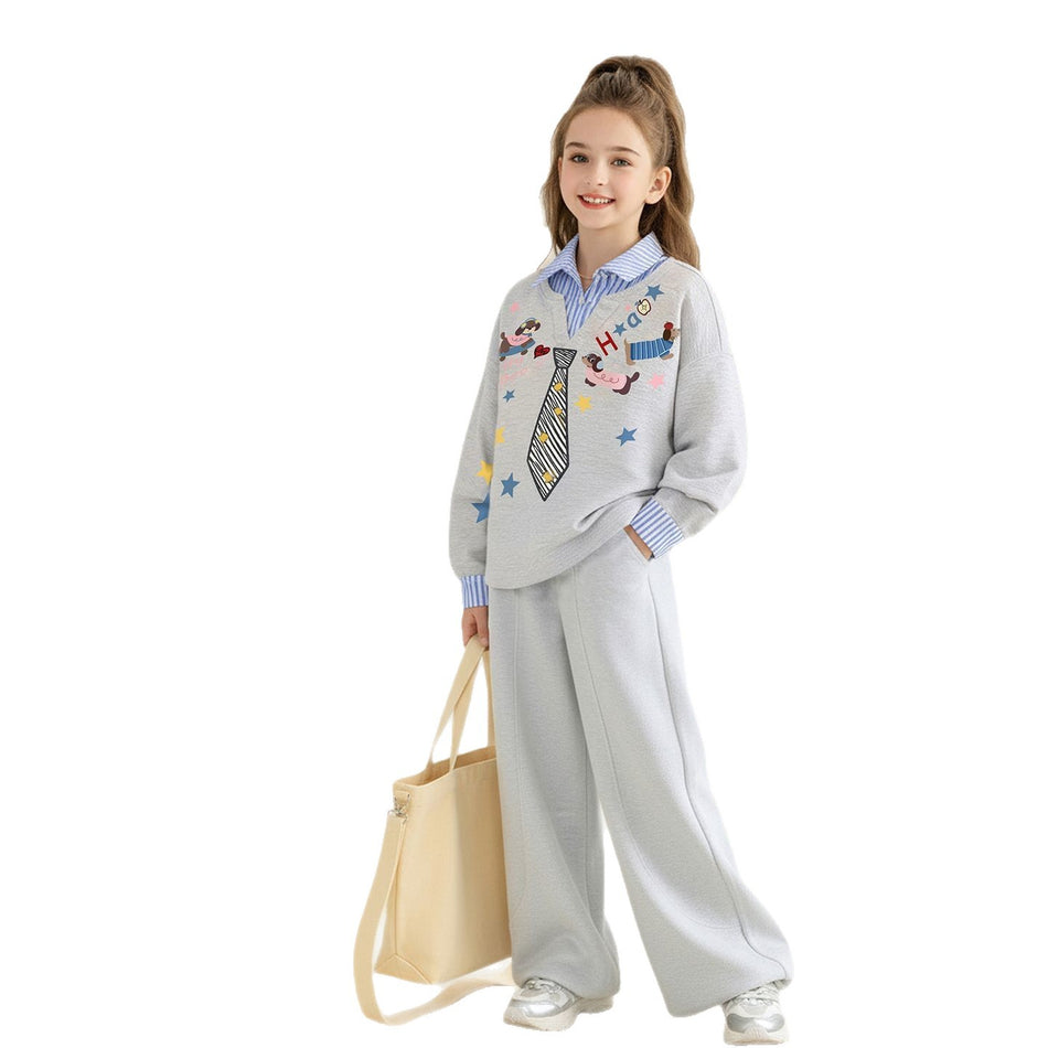 Girls Cartoon Sweater Shirt Two-Piece Set