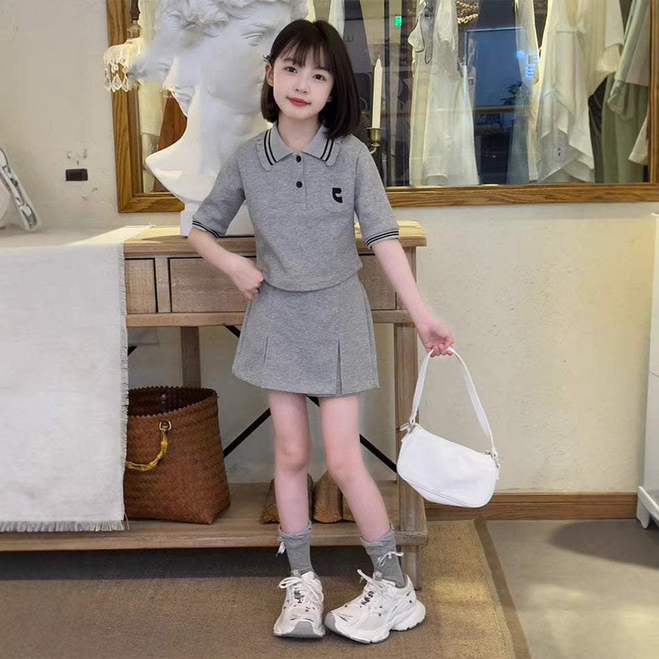 Girls Polo Shirt & Skirt Elegant Set