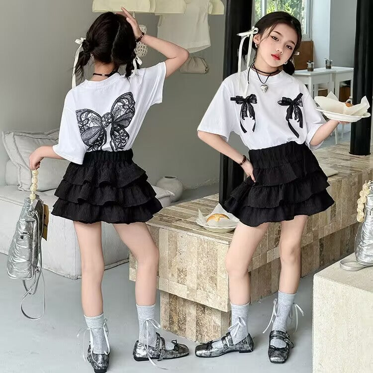 Girls Lace Cake Skirt Korean Set
