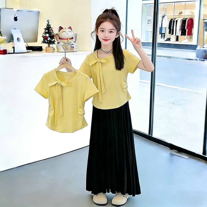 Girls Bow T-Shirt & Skirt Set