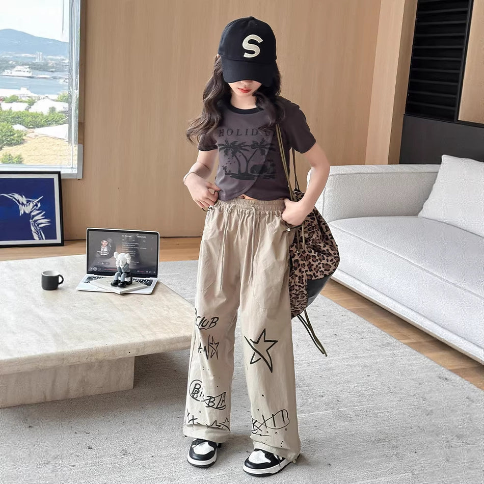 Girls Cartoon T-Shirt & Overalls Set
