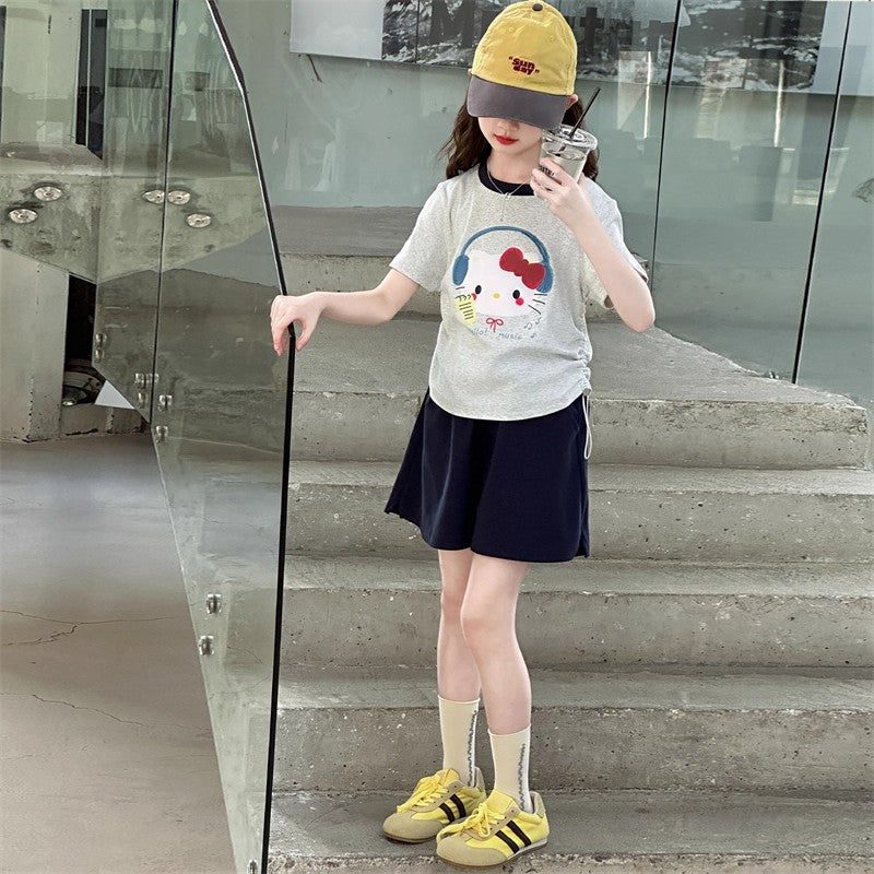 Girls Kitten Print T-Shirt & Shorts Set