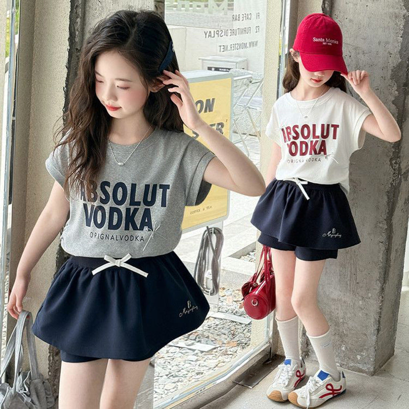 Girls Korean Vest T-Shirt & Shorts Set