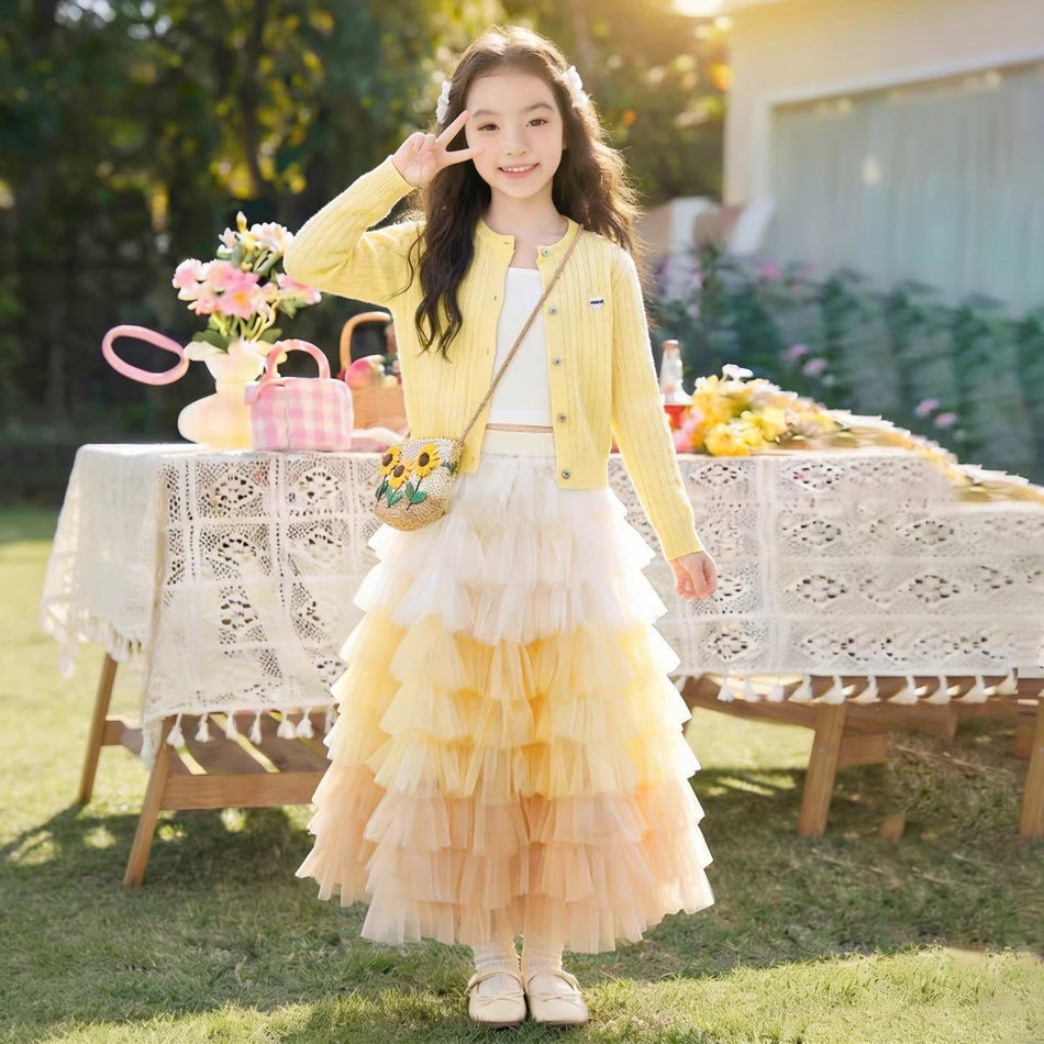 Girls Cake Skirt Cardigan Knit Set
