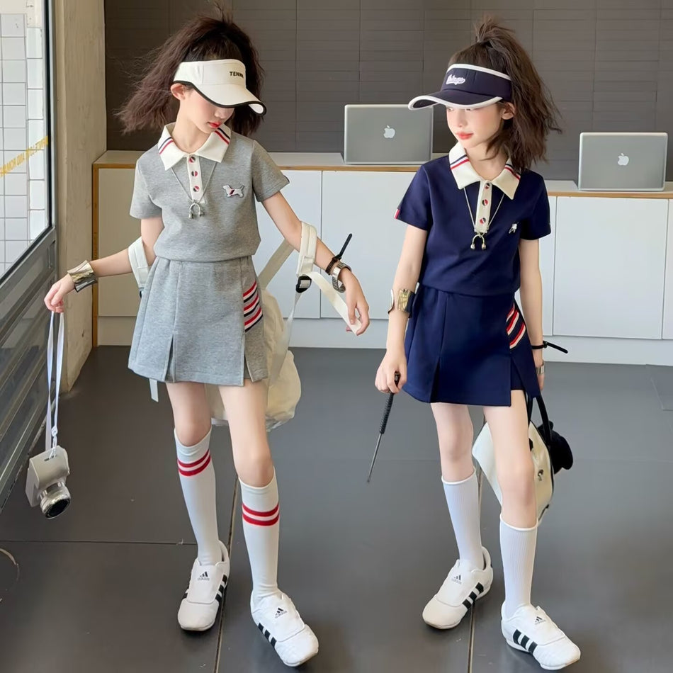 Girls Stripe Short Sleeve & Skirt Set