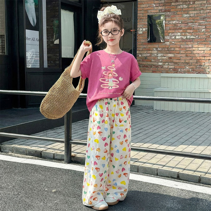 Girls Cartoon T-Shirt & Shorts Set