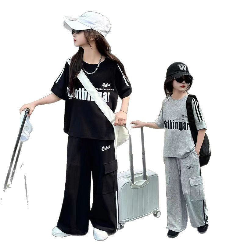Girls Letter Overalls T-Shirt Set