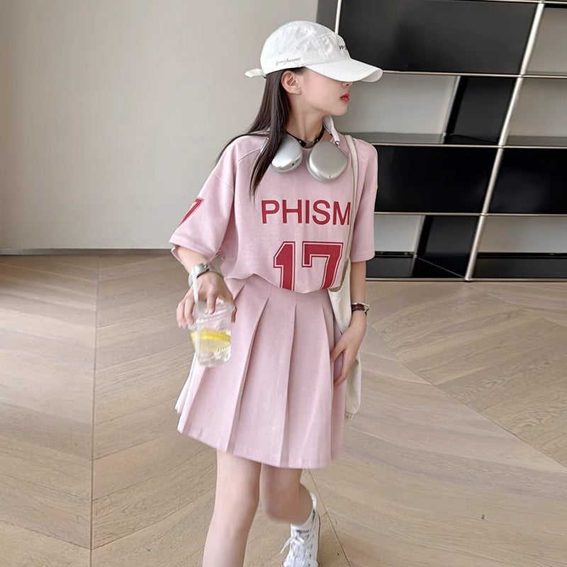 Girls Sports T-Shirt & Pleated Skirt Set