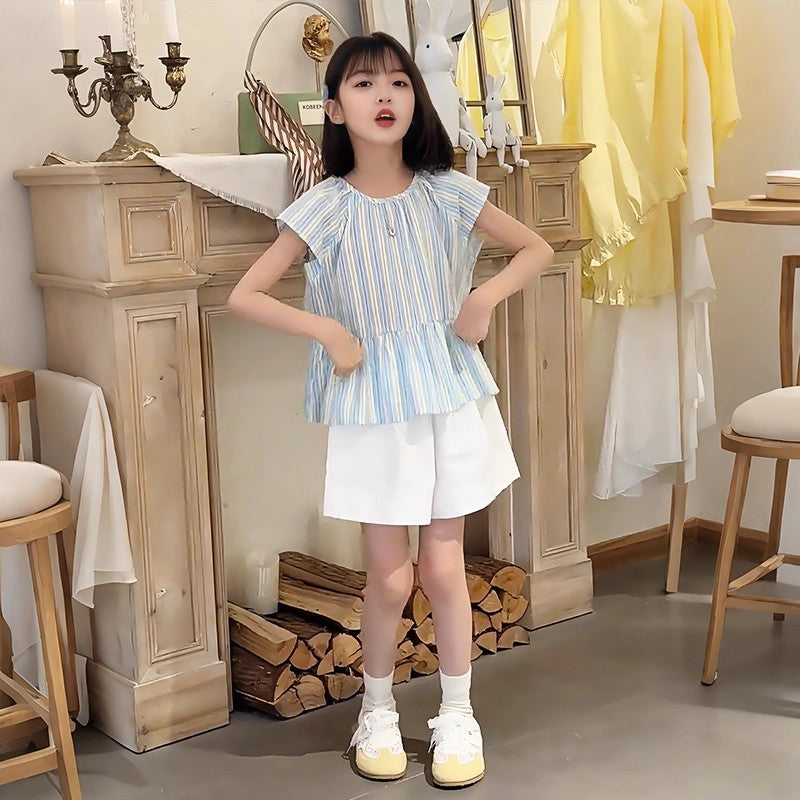Girls Striped Shirt & Shorts Set