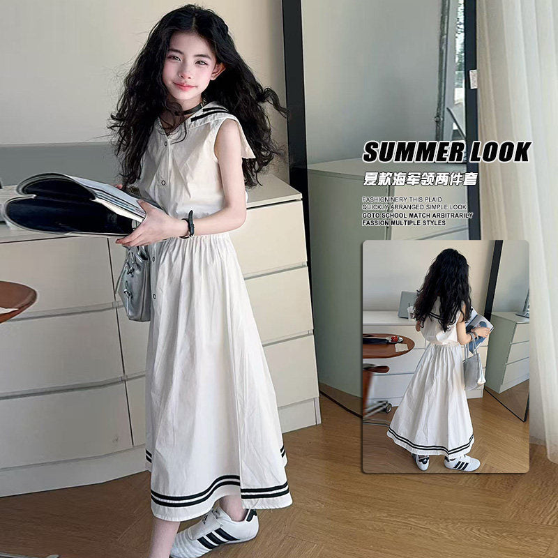 Girls Lapel Collar Skirt Set