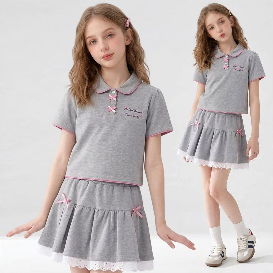 Girls Lace Bow T-Shirt & Skirt Set