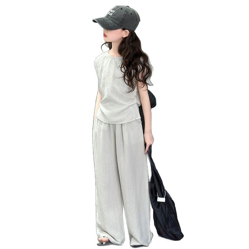 Girls Sleeveless Wide Leg Pants Set