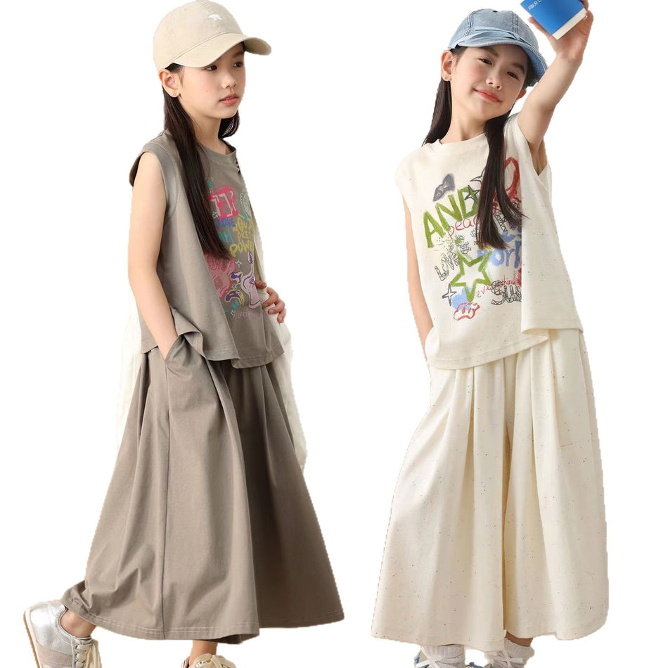 Girls Sleeveless Print Summer Set