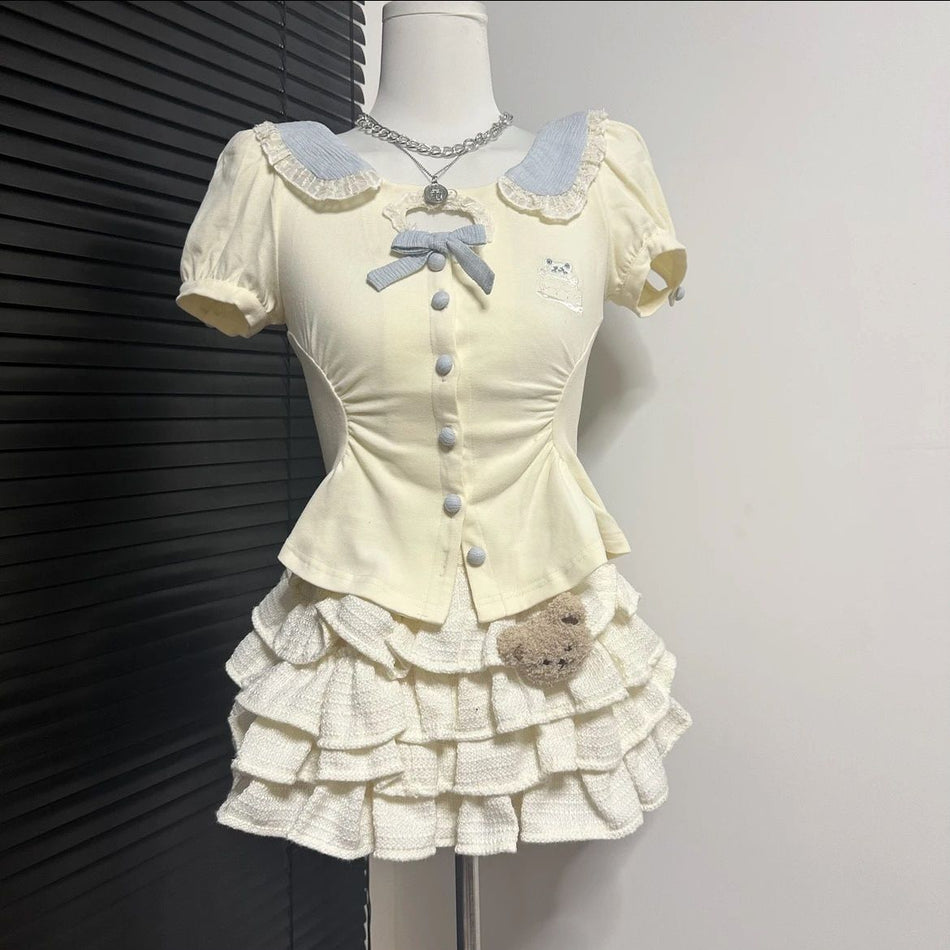 Girls Cake Dress Collar Two-Piece Set