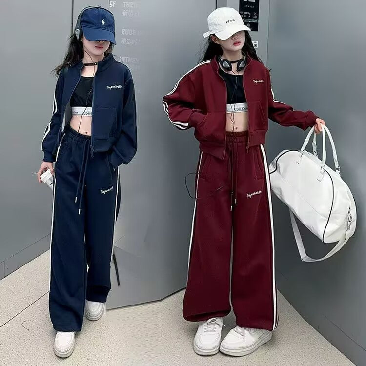 Girls Striped Jacket & Pants Set