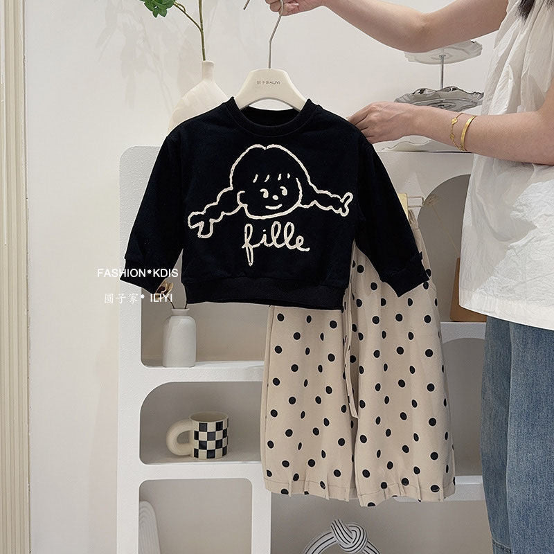 Girls Cartoon Sweater & Pants Set