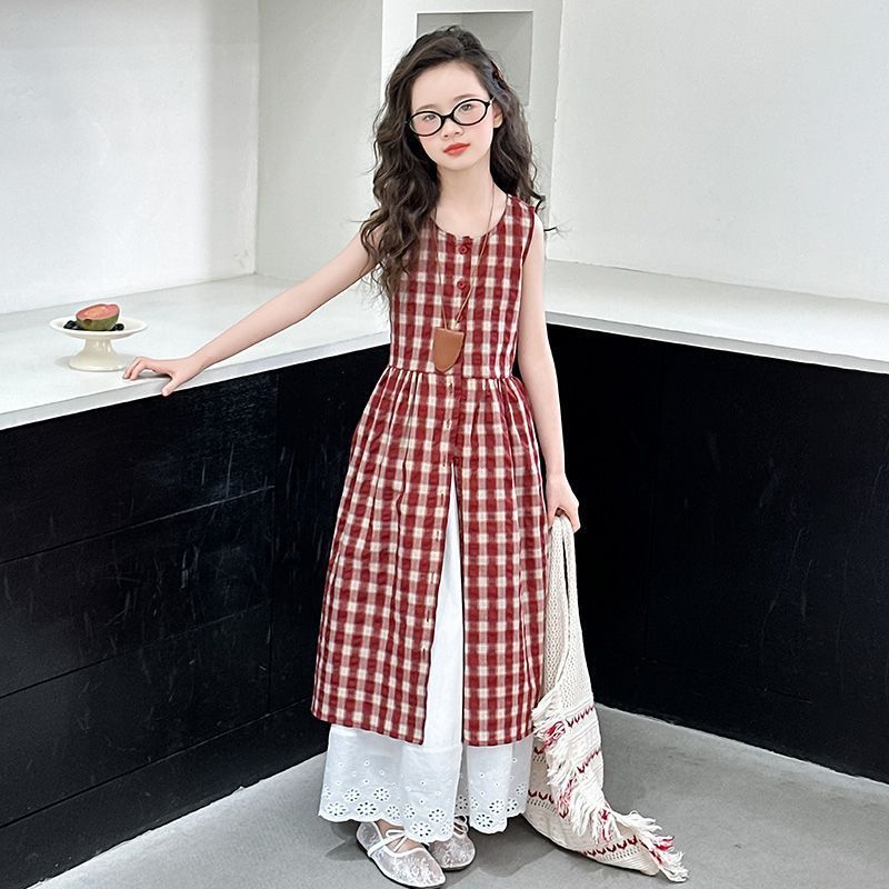 Girls Plaid Dress Two-Piece Set