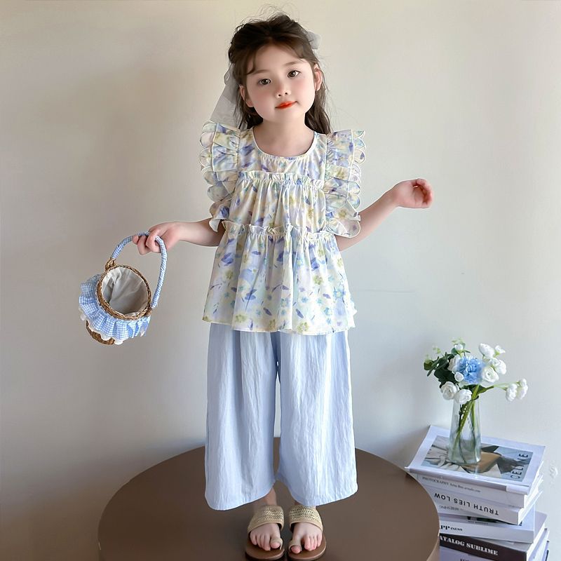 Girls Floral Top & Wide Leg Pants Set