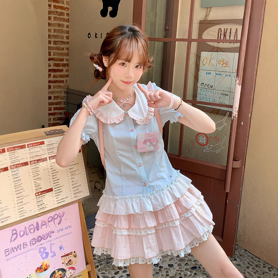 Girls Doll Collar Cake Skirt Set