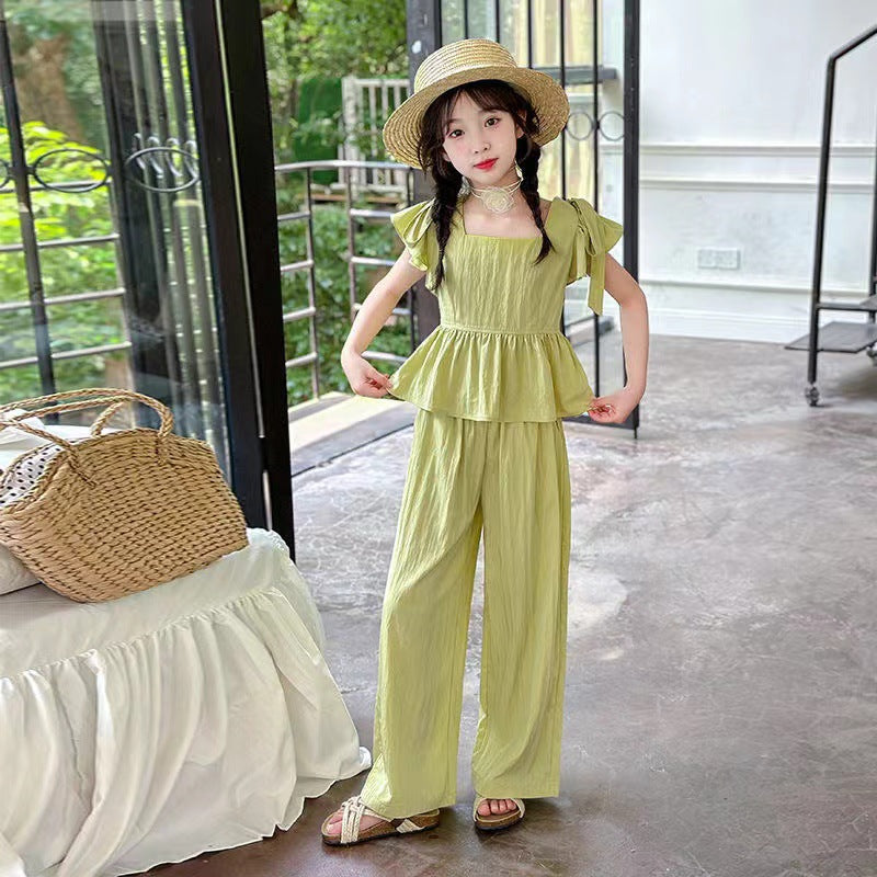 Girls Flying Sleeve Summer Two-Piece Set