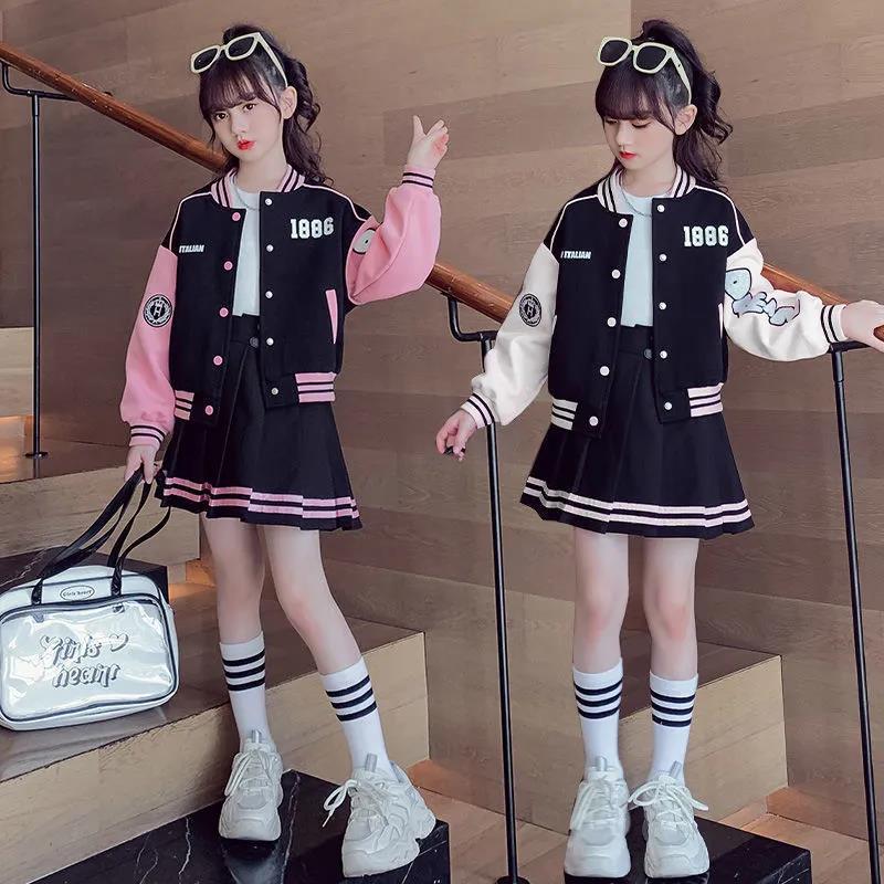 Girls Preppy Cardigan Skirt Set