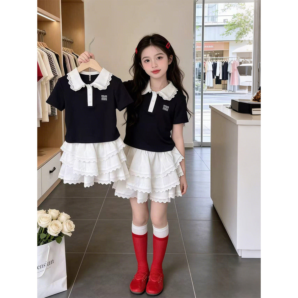 Girls Polo Cake Skirt Lace Set