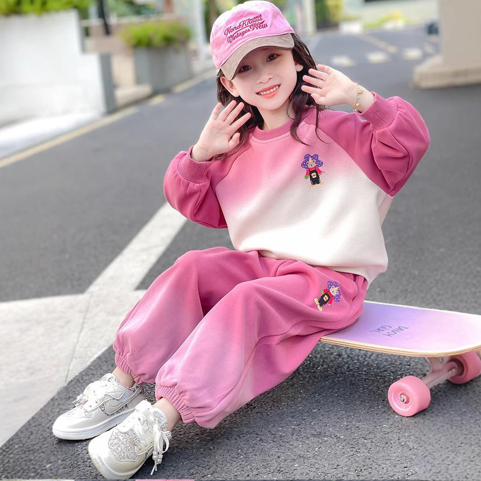 Girls Gradient Sweatshirt Pants Set