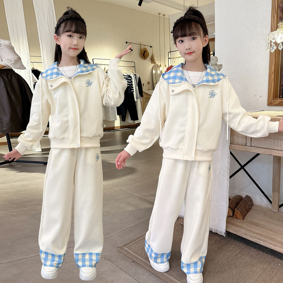Girls Plaid Cardigan Two-Piece Set