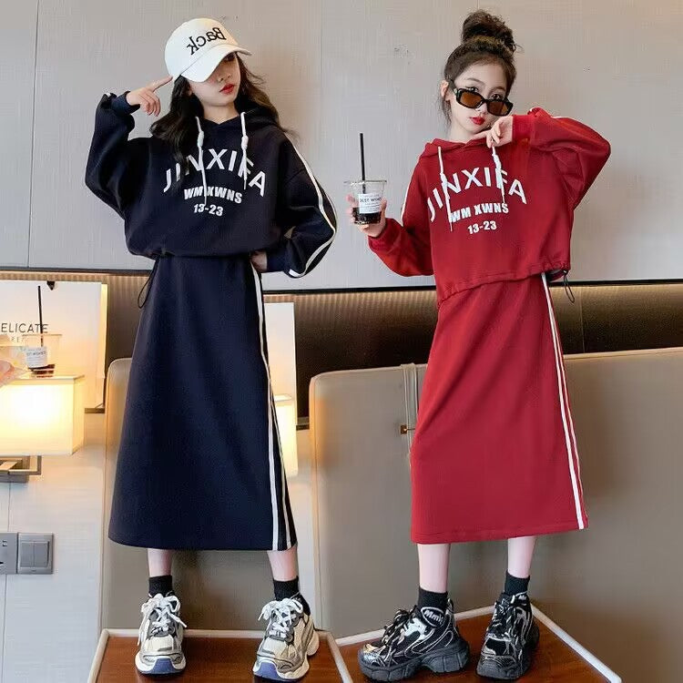 Girls Hoodie Sweatshirt Dress Set