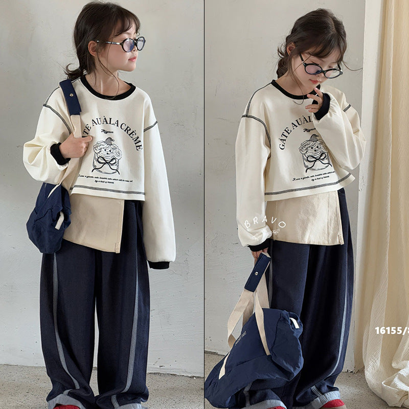 Girls Cartoon Striped Korean Top – Autumn Long Sleeve