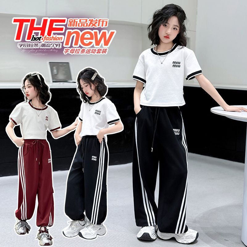 Girls Korean Letter Set – Summer Casual Two-Piece Outfit