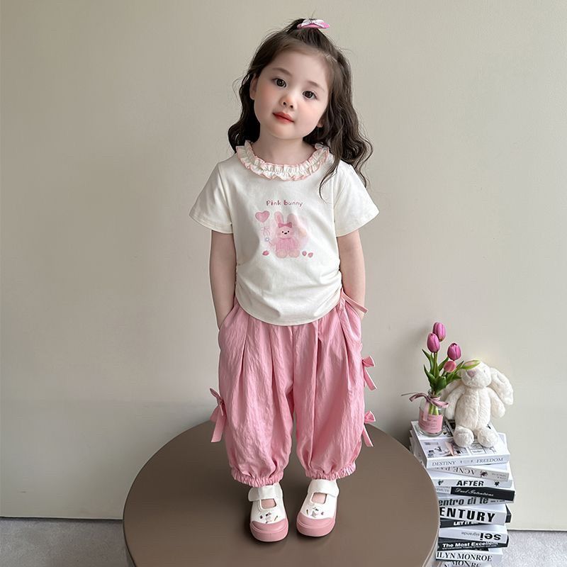 Girls Korean Cartoon Set – Summer Waist Two-Piece Outfit