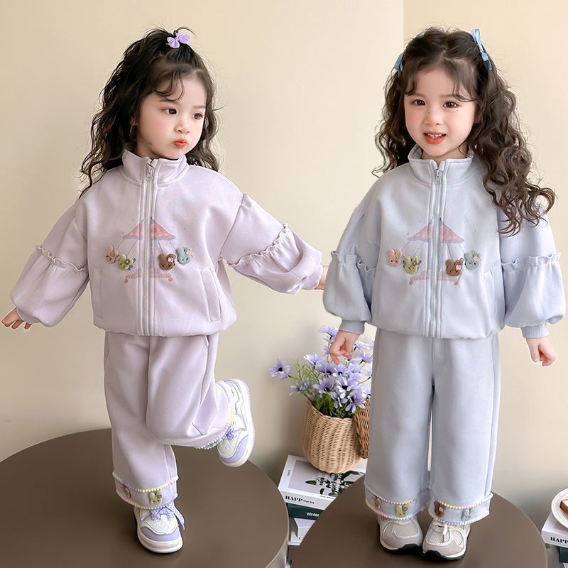 Girls Korean Cartoon Zipper Set – Spring Autumn Outfit