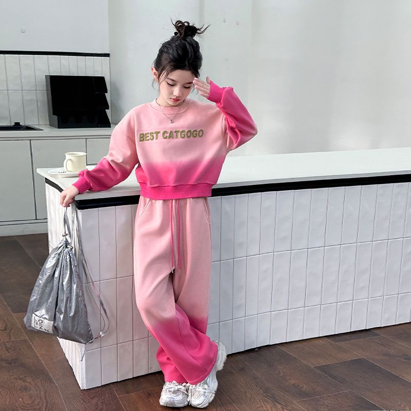 Girls Korean Gradient Sweat Set – Autumn Winter Outfit