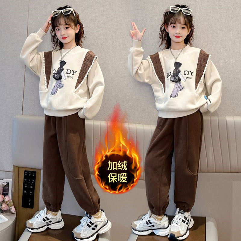 Girls Korean Letter Sweat Set – Autumn Winter Outfit