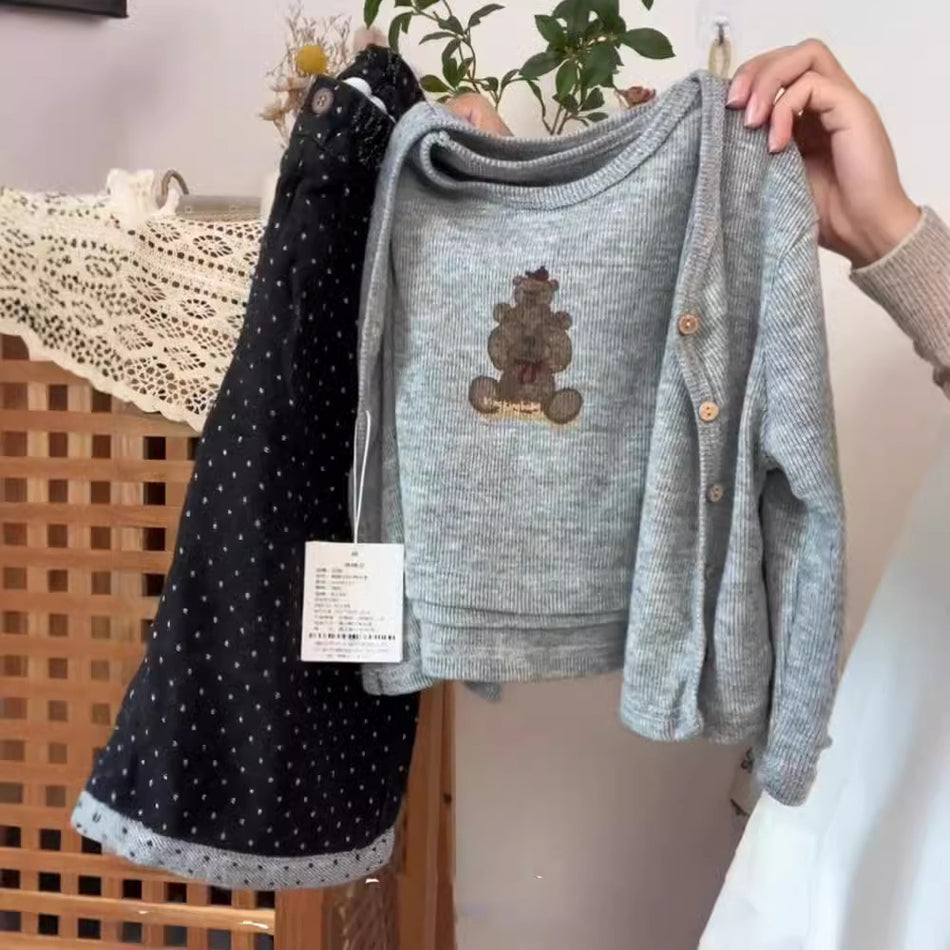 Girls Korean Knit Vest Set – Wide Leg 3-Piece Outfit
