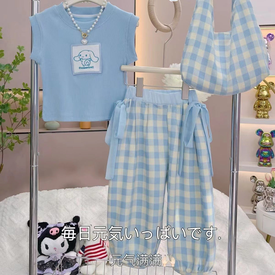 Girls Summer Sleeveless Set – Plaid Pants Outfit
