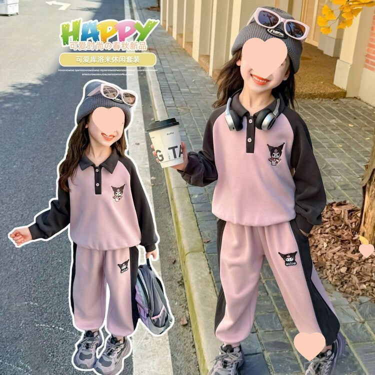 Girls Korean Lapel Set – Spring Fall Two-Piece Outfit