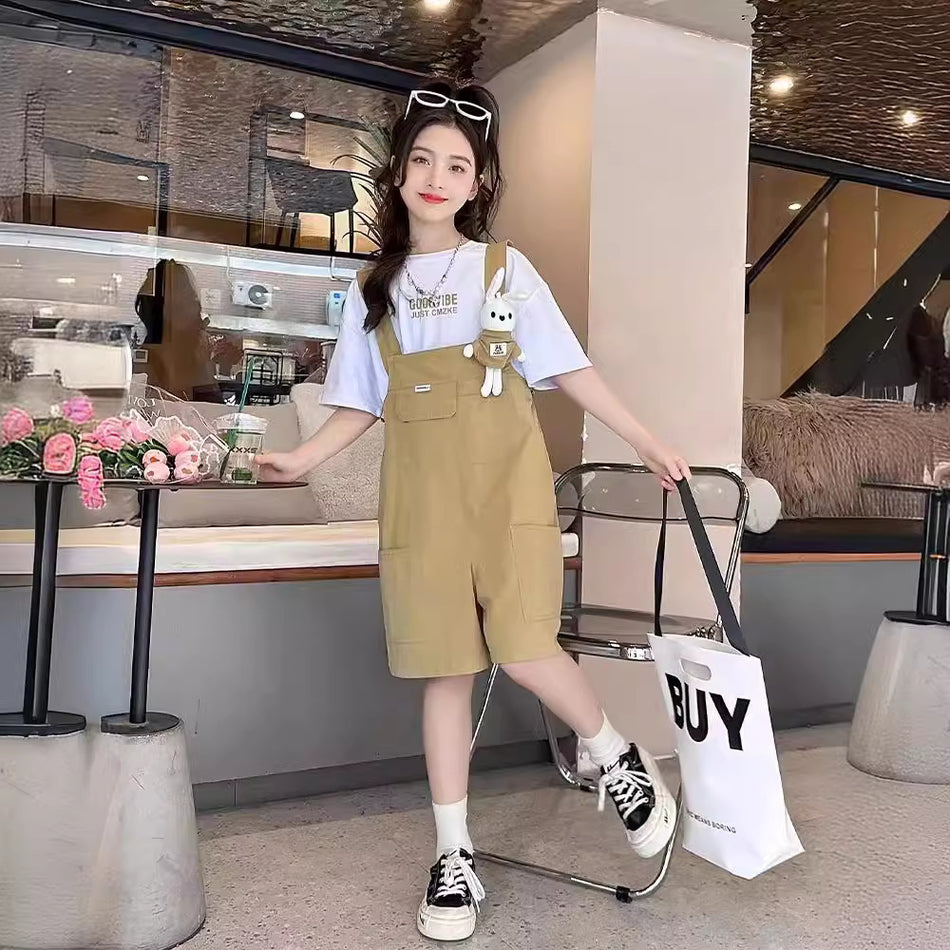 Girls Korean Summer Set – Solid T-Shirt Pants Outfit