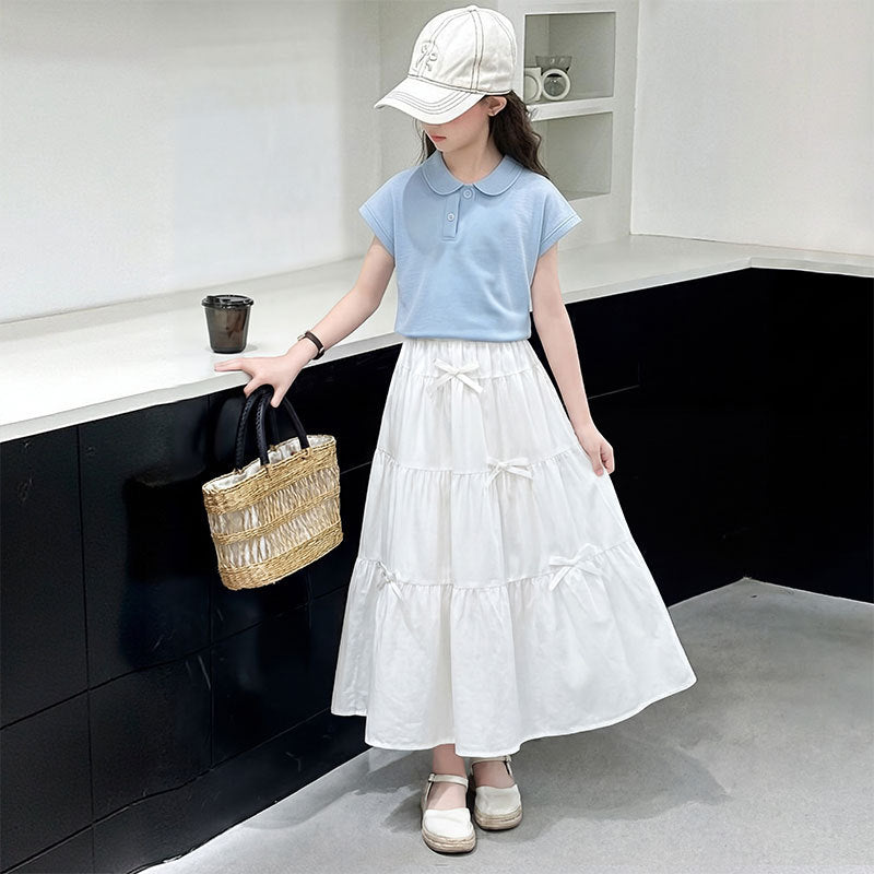 Girls Solid Color Skirt Set – Summer Two-Piece Outfit