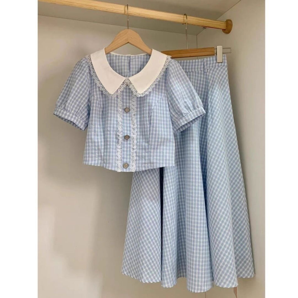 Girls Plaid Lace Skirt Set – Chanel Style Summer Outfit